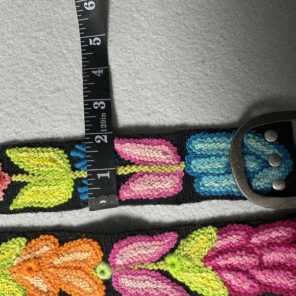 Colorful Embroidered Floral Wool Belt Bohemian Artsy Women's Made In Peru - Picture 10 of 12